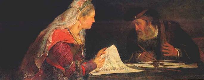 Aert de Gelder Esther and Mordechai writing